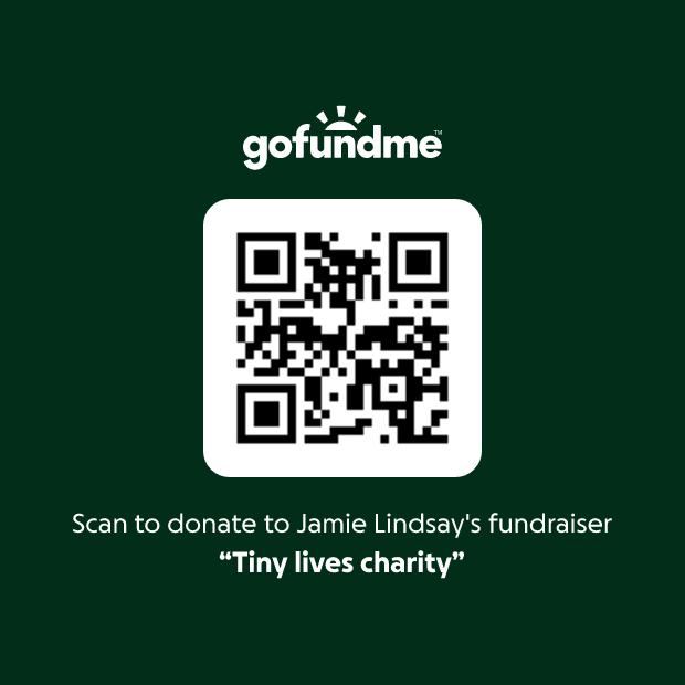 QR code to donate to Jamie Lindsay's Tiny Lives fundraiser on GoFundMe